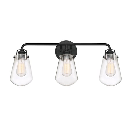 Designers Fountain Elliott 24in 3-Light Matte Black Industrial Indoor Vanity Light with Clear Glass Shades D216M-3B-MB